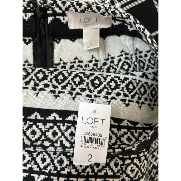 LOFT OUTLET Faux Wrap Geometric Black White Blue Cotton Blend Skirt Size 2 NWT - Picture 2 of 4